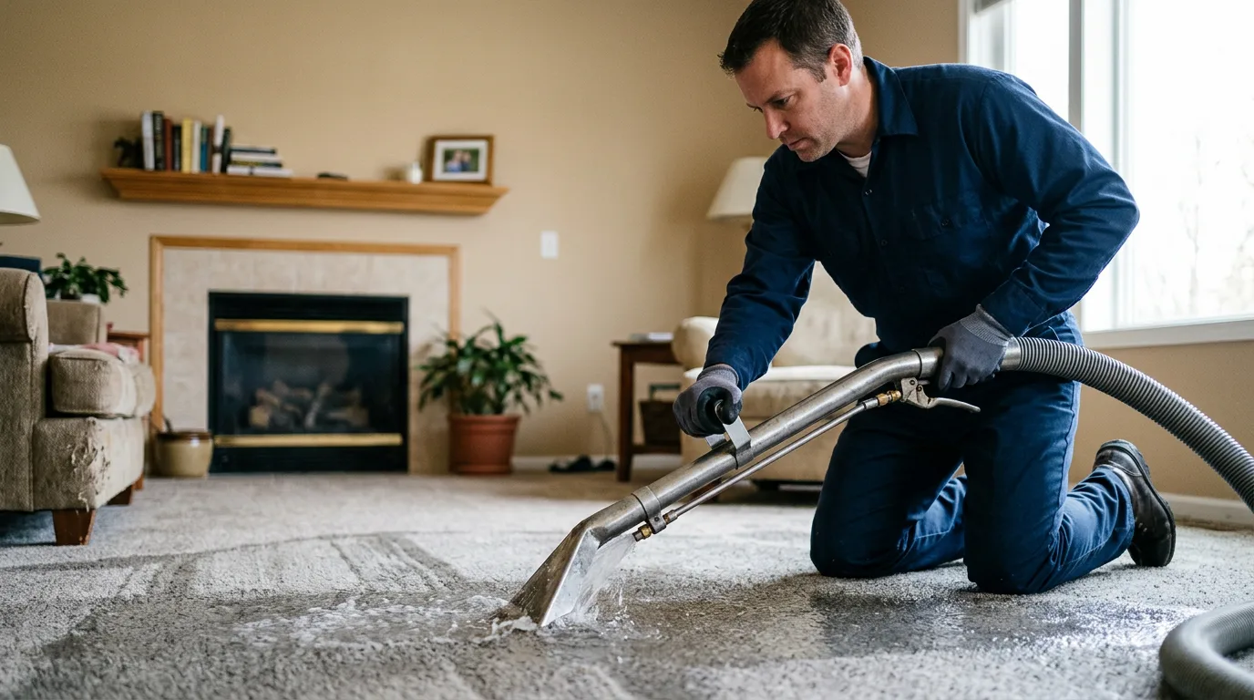 Water damage restoration technician working near Belleville, PA